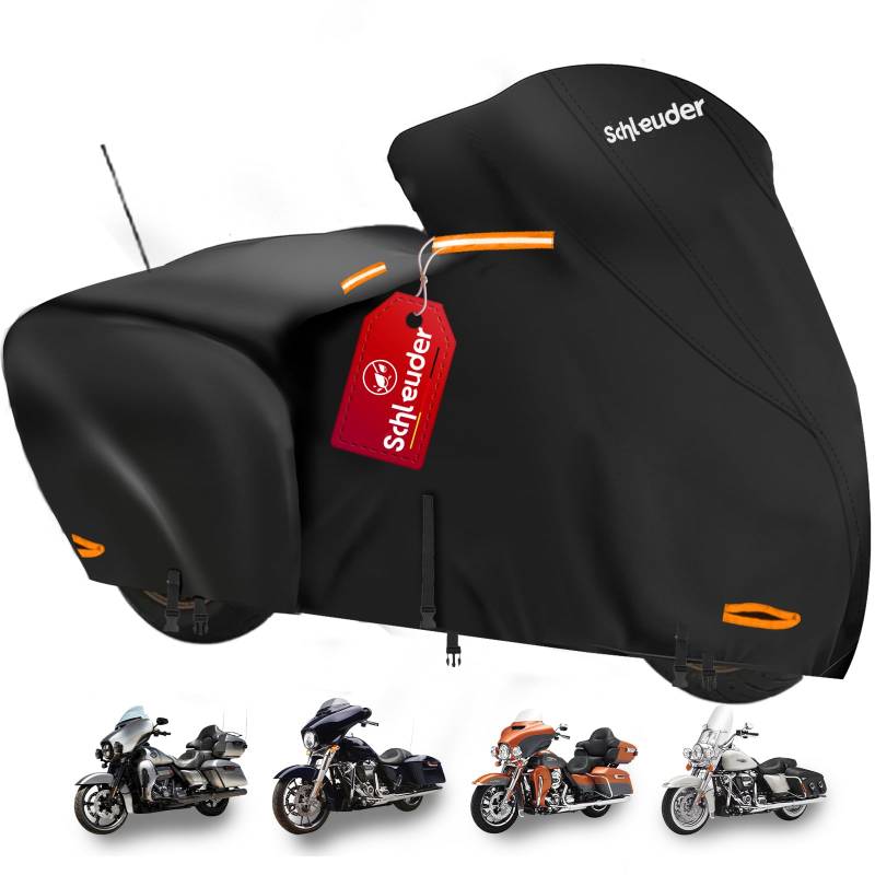 Schleuder Motorradabdeckung für Harley-Davidson mit Windschutzband, Reflektierende Streifen, Abdeckplane für Harley-Davidson, Motorrad Abdeckplane für Harley Davidson Touring-Modelle, 274x111x142cm von Schleuder