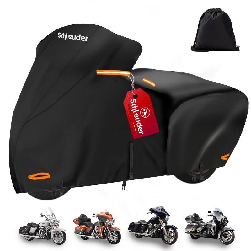 Schleuder Motorradabdeckung für Harley-Davidson mit Windschutzband, Reflektierende Streifen, Abdeckplane für Harley-Davidson, Motorrad Abdeckplane für Harley Touring,für Honda Modelle, 274x111x142cm von Schleuder