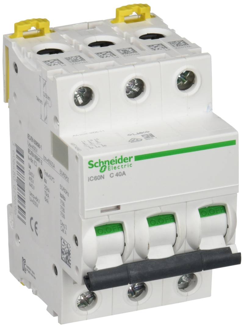Schneider Electric A9F74340 IC60N Leitungsschutzschalter, Acti9, 3P, 40A, Krümmung C, 50/60 Hz, Weiß von Schneider Electric