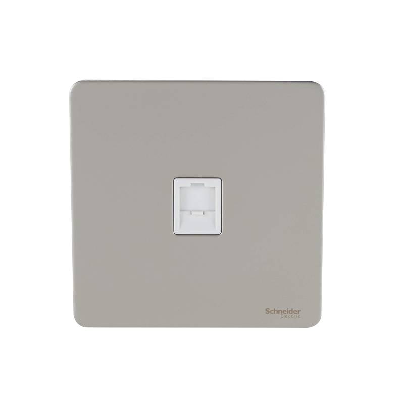 Schneider Electric Ultimate schraubenlose flache Platte, einzelne Telefonsteckdose, RJ11, GU7451WPN, Perlnickel mit weißem Einsatz von Schneider Electric