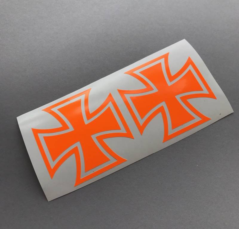 2x Eiserne Kreuz NEON Orange Iron Cross Sticker Auto Aufkleber Tuning Oldschool von Schönheits Shop