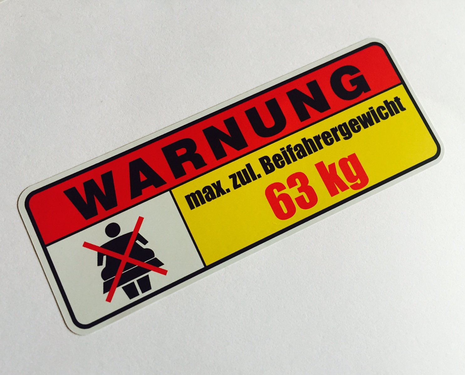 max. Beifahrergewicht 63 kg Aufkleber Sticker Tuning shocker jdm no fat chicks von Schönheits Shop