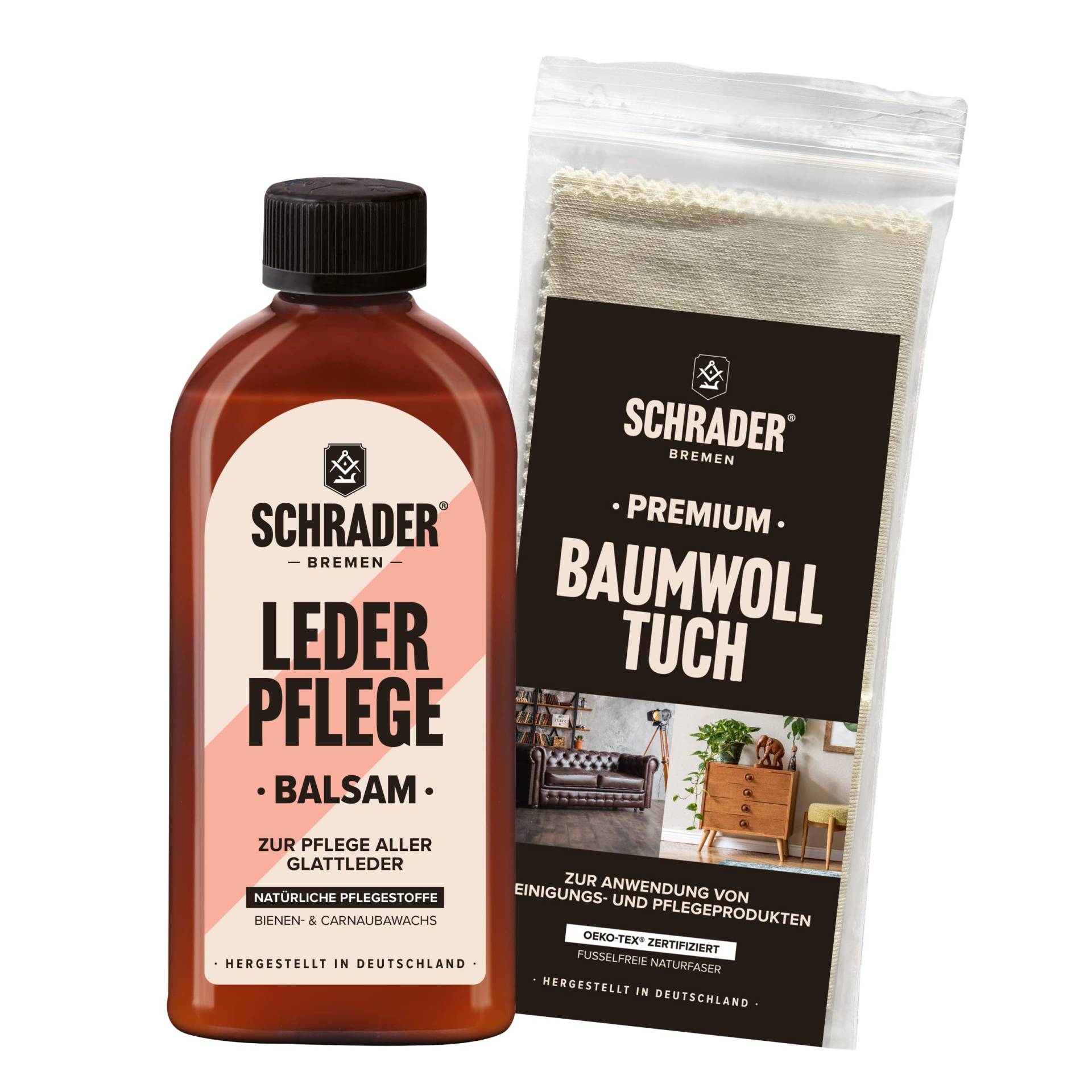 Schrader Leder Pflege Balsam Set - farbneutrales Pflegemittel für glattes Leder mit Poliertuch - 2-teilig - Made in Germany Schrader Leder Pflege Balsam Set - farbneutrales Pflegemittel für glattes Leder mit Poliertuch - 2-teilig - Made in Germany von Schrader Bremen