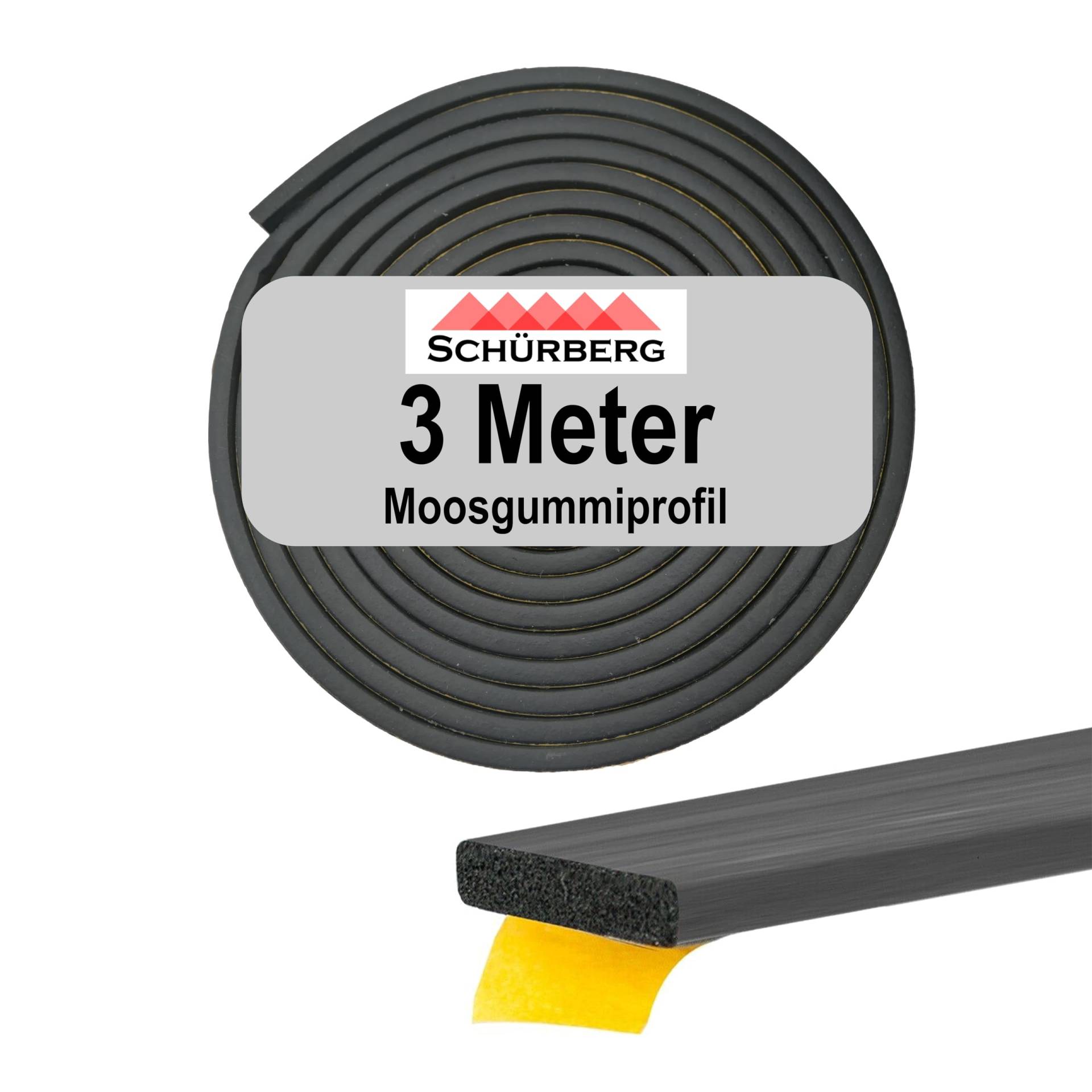 3 Meter Moosgummi Dichtung Eckig - 10x3mm Gummidichtung Dichtband selbstklebend - Universell verwendbar. Zur Schall- und Temperaturdämmung für Türen, Tore von Schürberg