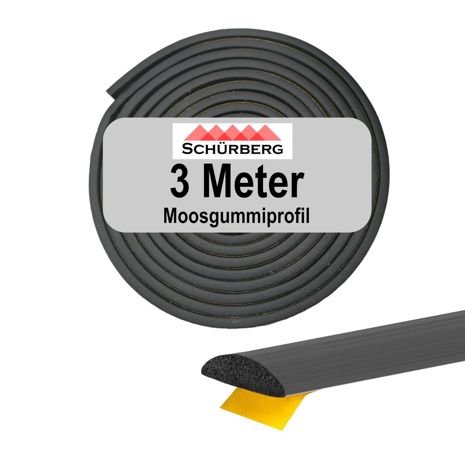 3 Meter Moosgummi Dichtung Oval - 10x5mm Gummidichtung Dichtband selbstklebend - Universell verwendbar. Zur Schall- und Temperaturdämmung für Türen, Tore von Schürberg