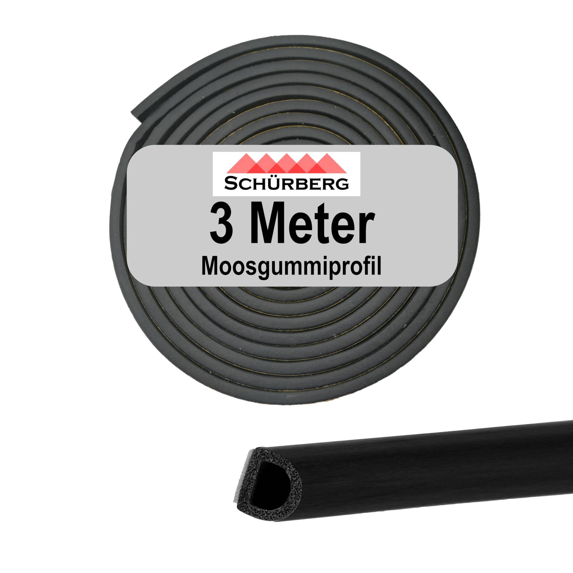 3 Meter Moosgummi Dichtung Rund - 10x8mm Gummidichtung Dichtband selbstklebend - Universell verwendbar. Zur Schall- und Temperaturdämmung für Türen, Tore von Schürberg