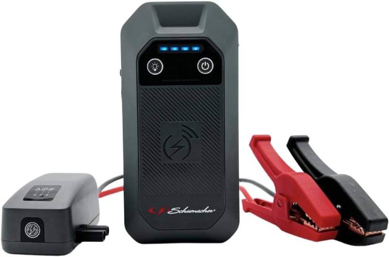 Schumacher Kompakt – Starthilfe Batterie 1500 A 12 V und Starthilfekabel – Auto bis 8 l Benzin / 6 l Diesel – SBX 505 – kabelloses Laden – Pre-Boost & Pre-Heat – Override-Modus von Schumacher Electric