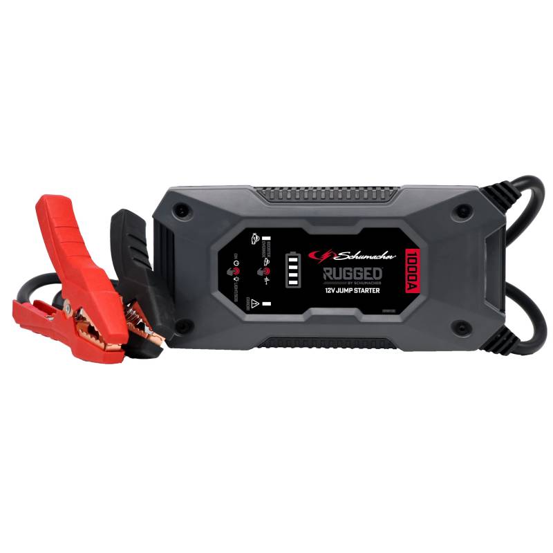 Schumacher Rugged - Starthilfe 1000A 12V mit Powerbank - Lithium Ionen Batterie - Booster für Kfz bis 6L Benzin, 3L Diesel - SBX 461 - Taschenlampe - USB 2,4A-Ausgang, 2,0A-Eingang - IP64 Wasserfest von Schumacher Electric