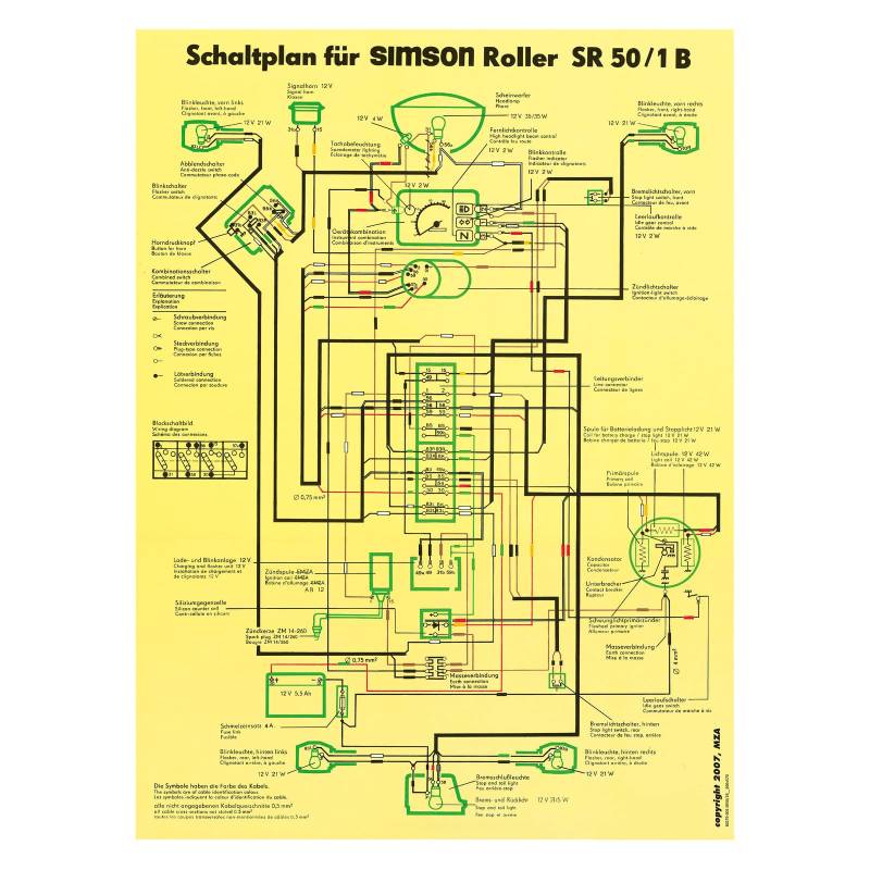 MZA Schaltplan Farbposter (40x57cm) Simson SR50/1 B von MZA