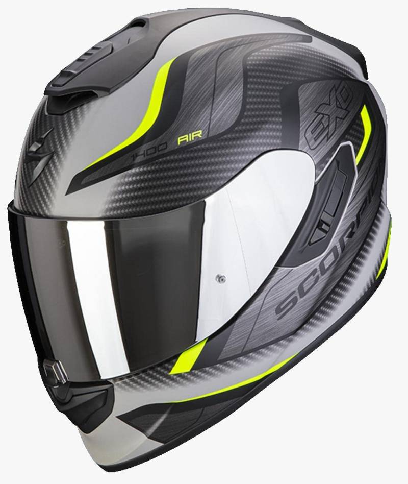 Scorpion EXO-1400 Air Attune Motorrad Helm, Matt Grey-Schwarz-Neon g, L von Scorpion