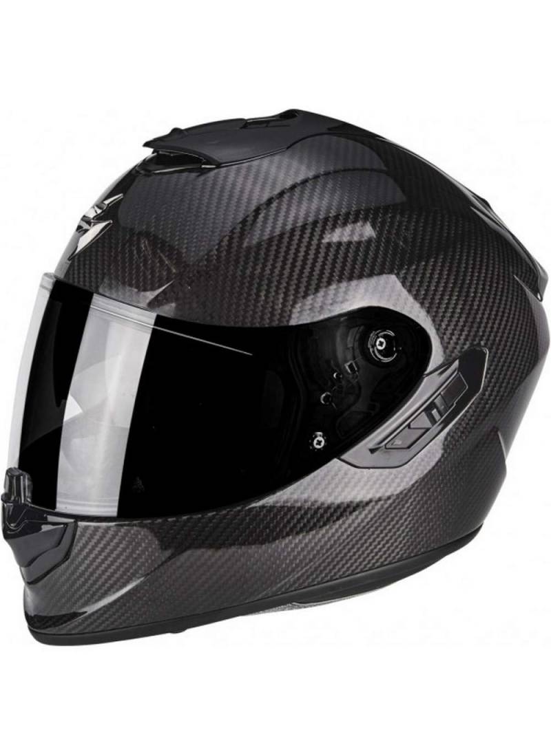 Scorpion - EXO-1400 Solid Integralhelm, Schwarz, Carbonfaser, für Motorroller, mit internem SpeedView-Sonnenvisier, einziehbar, TCT (XS) von Scorpion
