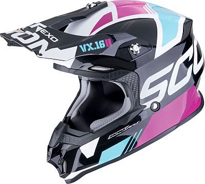 Scorpion VX-16 Evo Air Analog, Motocrosshelm - Schwarz/Weiß/Hellblau/Pink - XL von Scorpion