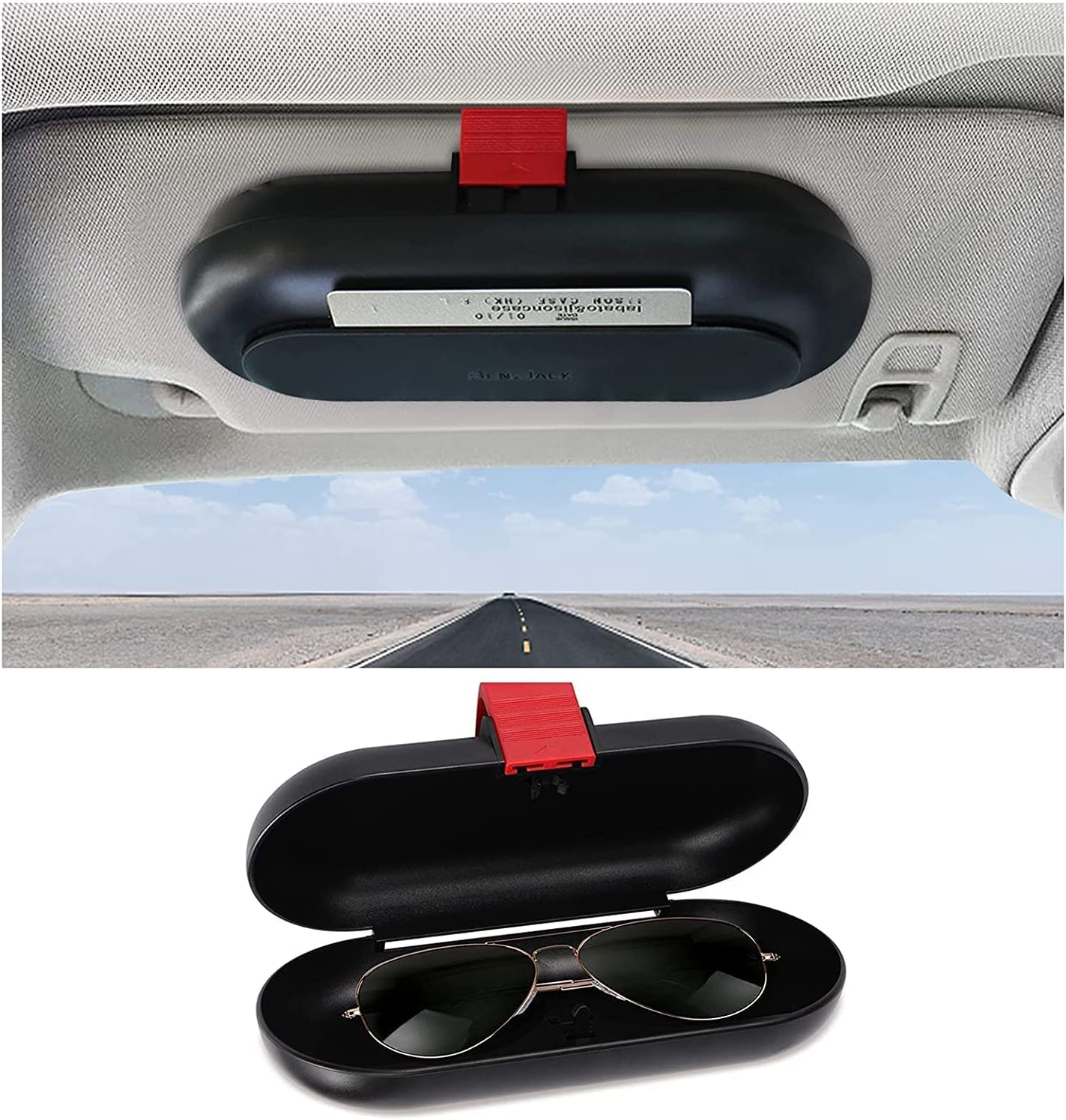SeOSTO Brillenhalter für Auto Sonnenblende, Universal Auto Brillenhalter, Hartschalen Brillenrahmen-Schutzbox mit Schlitzen für Kreditkarten (schwarz) von seOSTO
