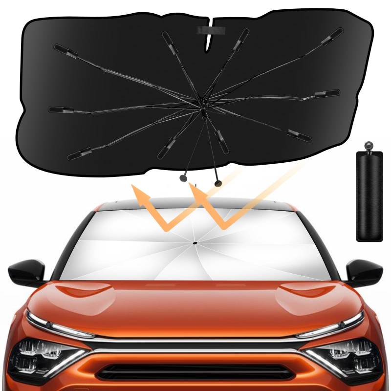 Sonnenschirm Auto Frontscheibe,Auto Sonnenschutz Frontscheibe Car Windshield Sun Shade Umbrella UV-Schutz & Hitzeblock für die Meisten Autos (135×78cm) von Seachrgif