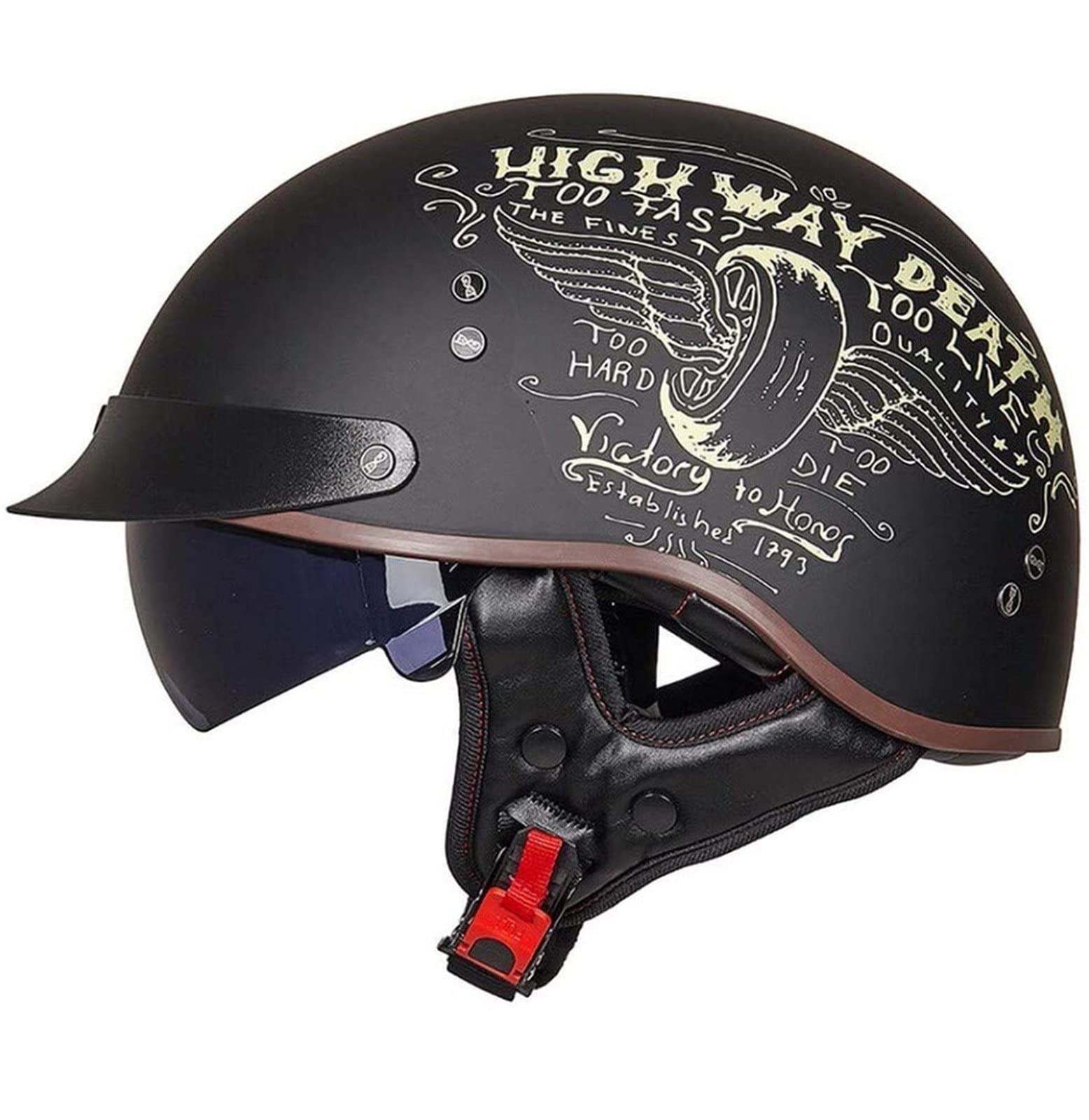 Halbschalenhelm mit ECE Motorradhelm Herren Damen Brain Cap Retro Motorrad Jethelm Halbhelm Halbschale Helm Rollerhelm Chopper Scooter Helm Sturzhelm mit Visier (13, M) von Sebasty