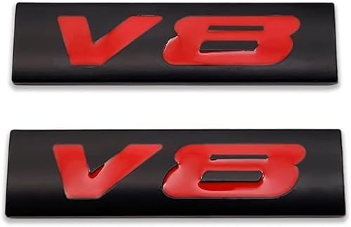 2X Metall Logo Car Emblem Premium 3D Badge Auto Pferde Zeichen Tür Aufkleber Kofferraum (V8,Black Red) von Sedcar