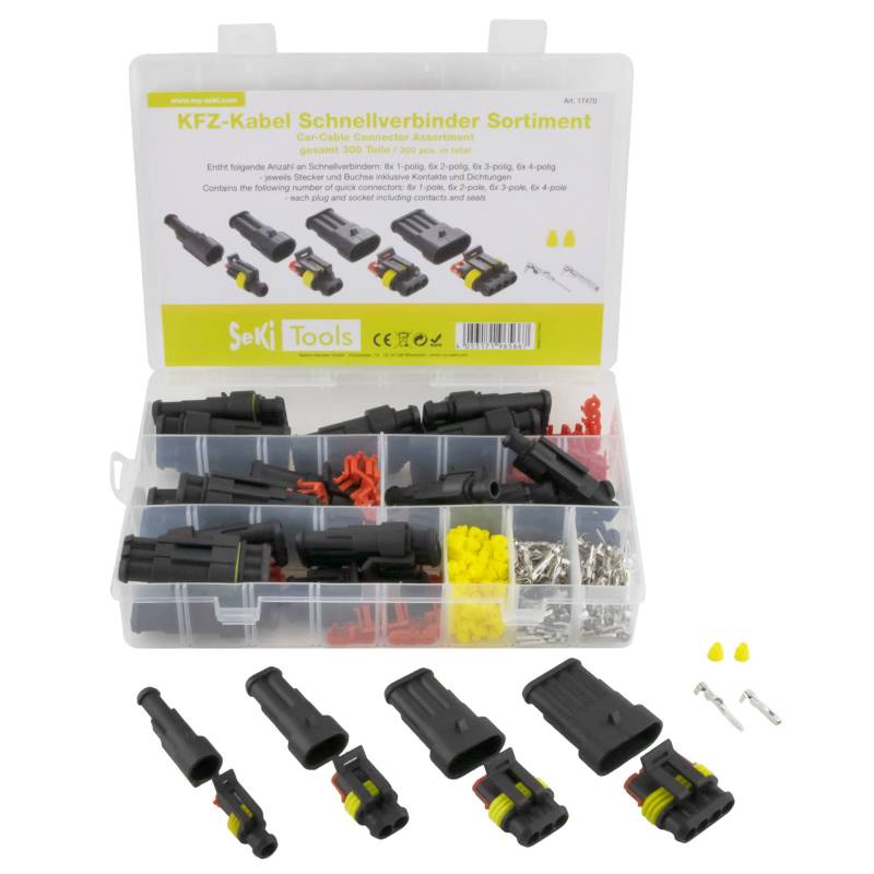 SeKi KFZ Kabel Steckverbinder Sortiment 300 teilig (für 26 Steckverbindungen) 1- bis 4-polig; IP67 wasserdicht; für Auto Motorrad LKW Boot von SeKi