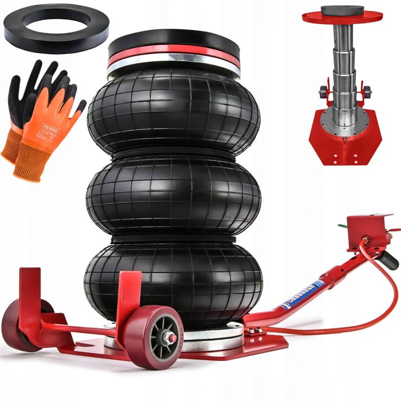 Pneumatischer Wagenheber 3,5T + Gummiauflage + Montagehandschuhe Luftheber 150-400 mm Autoheber mit dreifacher Tasche, Dreifachbeutel, Extrem schnelles Anheben (MF80131) von Sellnet