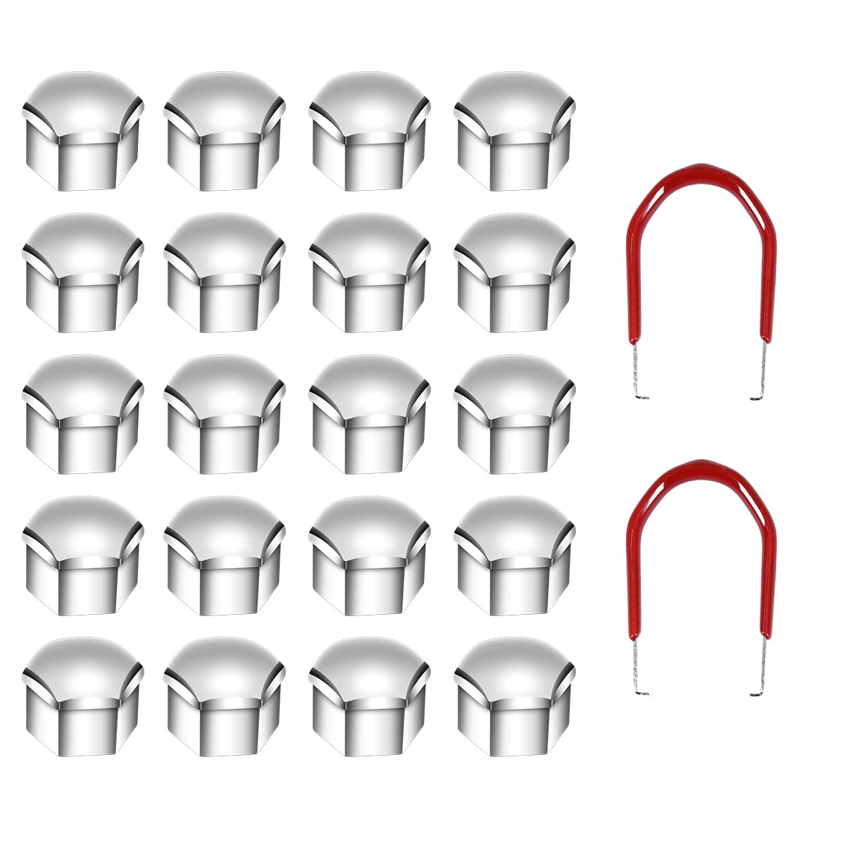 Selyse 20 Stück Kappen Radschrauben 17mm Kunststoff Nut Universal  Radmuttern Kappen mit 2 Stück Abziehhaken(Silber) von Selyse