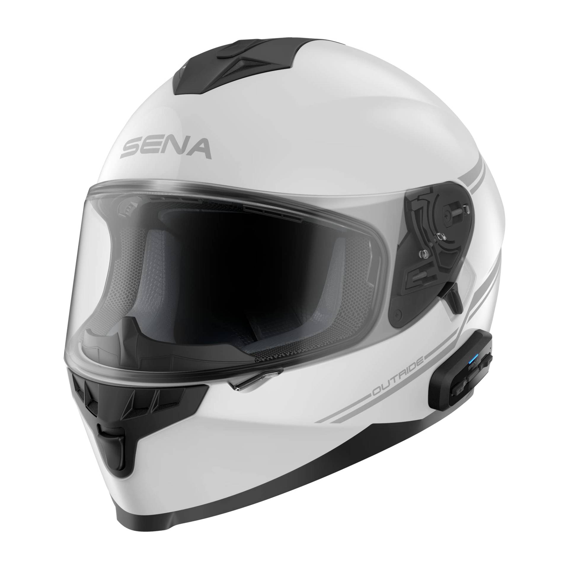Sena Outride ECE-zertifizierte Motorrad Integralhelm Mir integrierter Bluetooth Intercom und Smartphone-Verbindung (Weiß, L) von Sena