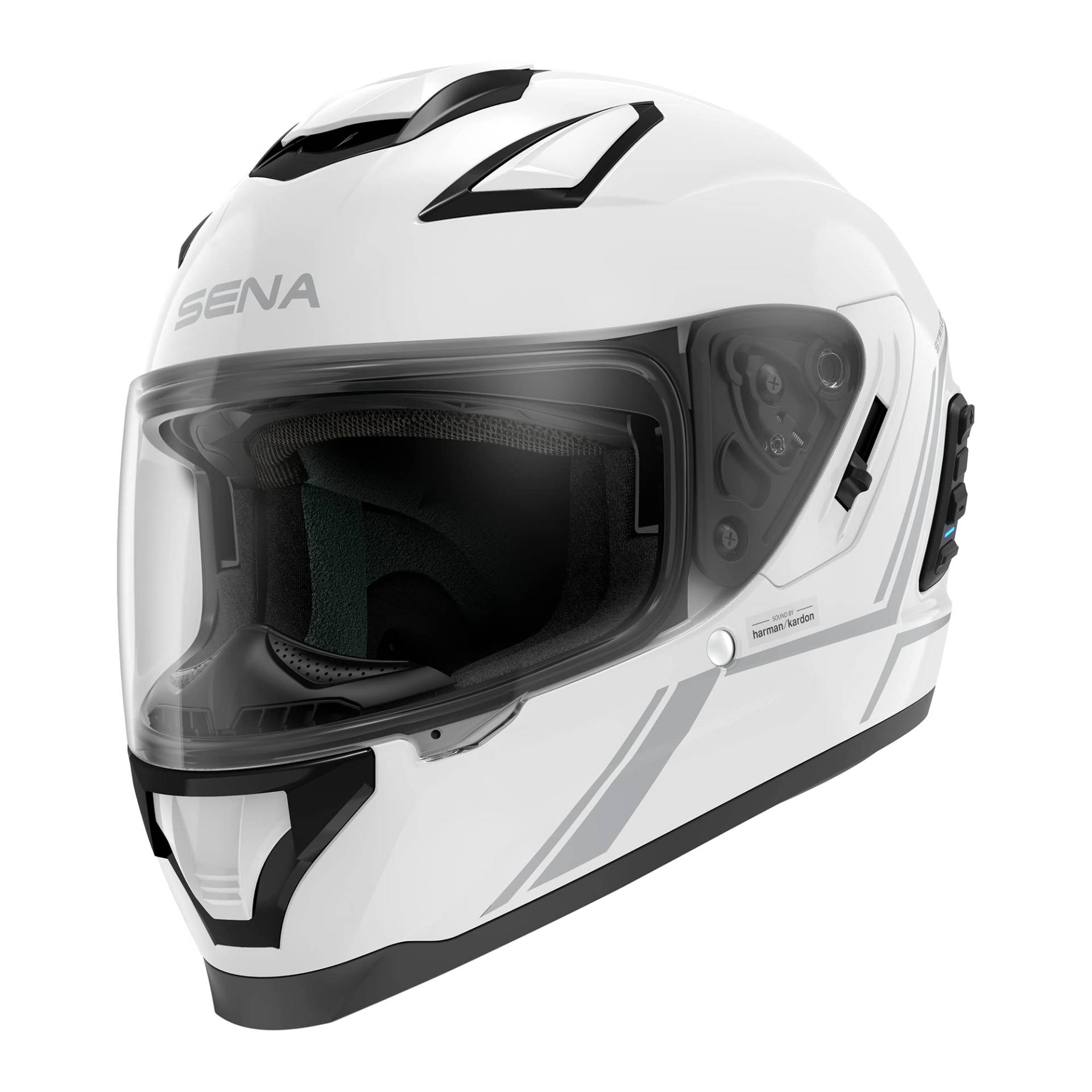 Sena Stryker Bluetooth Integralhelm mit Sound by Harman Kardon und integriertem Mesh Intercom-System / Sonnenblende / MP3 / Sprachwahl (Weiß, L) von Sena