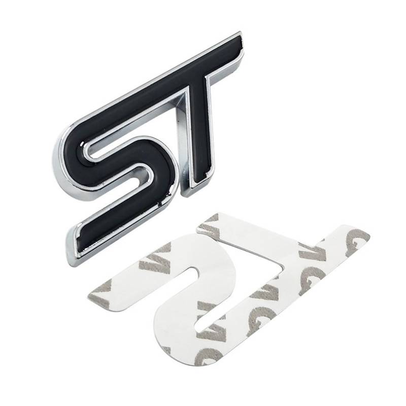 Metall Rot Blau ST Frontgrill Aufkleber Auto Kopf Grill Emblem Abzeichen Chrom Aufkleber Kompatibel mit Fiesta Focus Mondeo Auto Car Styling(Black Tape) von WEISI