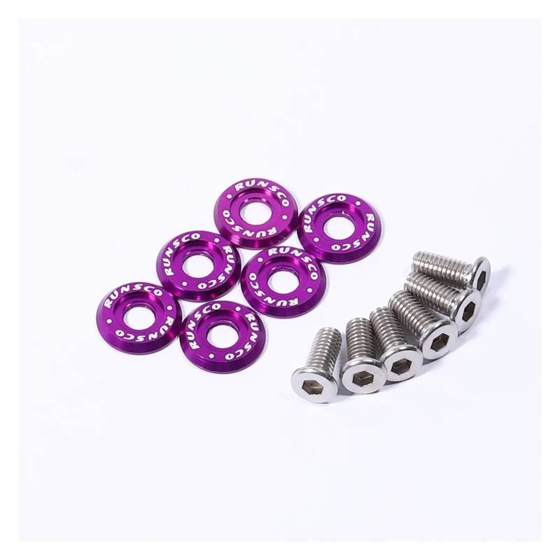 Runsco M6 Kotflügelscheiben und Bolzen Nummernschildrahmen Aluminiumscheibe Stahlschrauben for 6 Stück/Packung(Rs105M6-Purple) von SenyEr