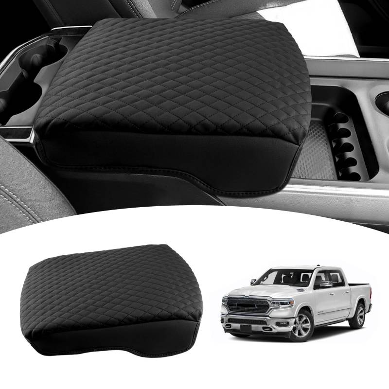 Shademax Benutzerdefinierte Passform für Mittelkonsole Abdeckung Dodge Ram 1500 2019 2020 2021 2022 2023 Armlehne Kissen Pad Bezug PU Leder Ram Zubehör Anti-Scratch Schwarz von Shademax