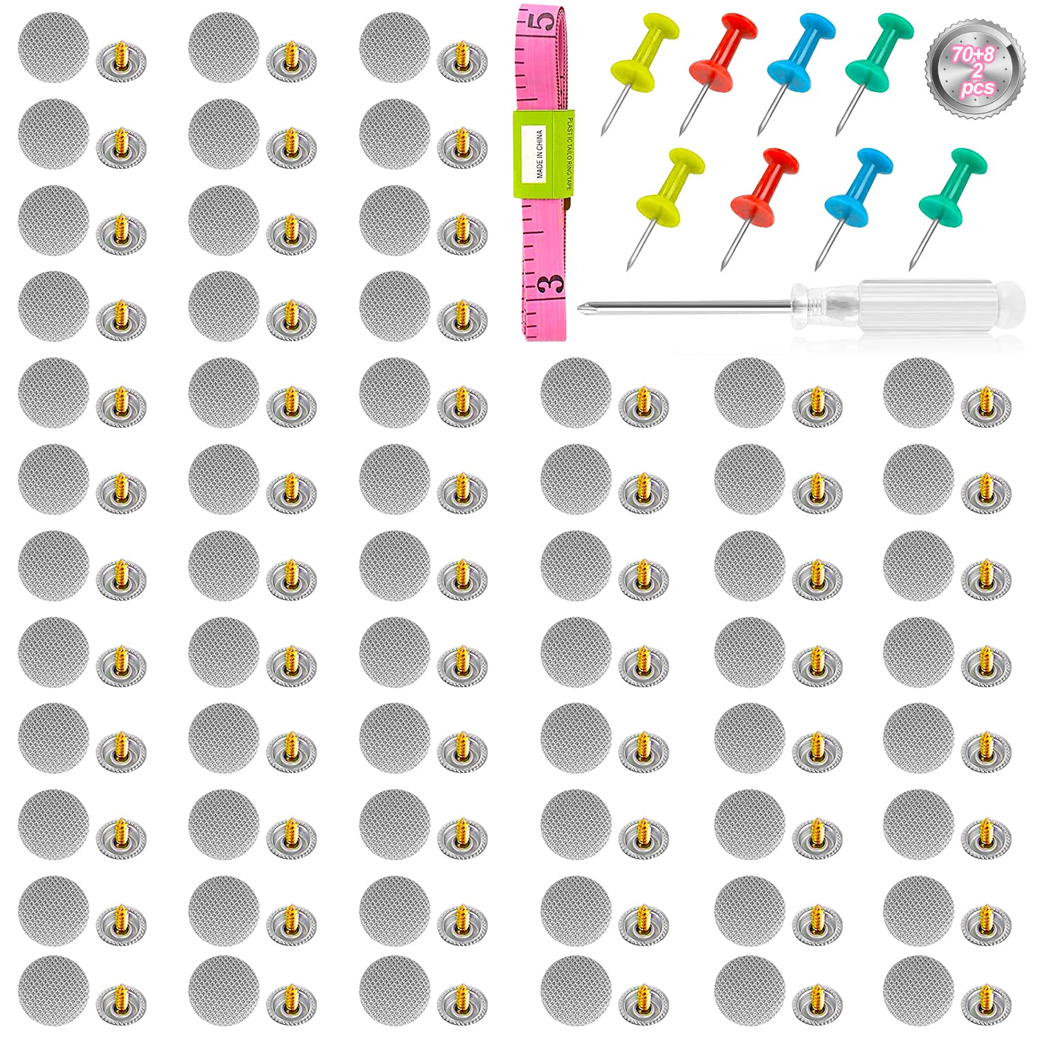 Reparaturnieten 70 Stück, Dachhimmel Knöpfe Universal Nieten mit Pushpin Schraubendreher Maßband, Auto Dach Ersatz Schnalle Dachhimmel Reparaturknopf für Alle Autos von Shalwinn