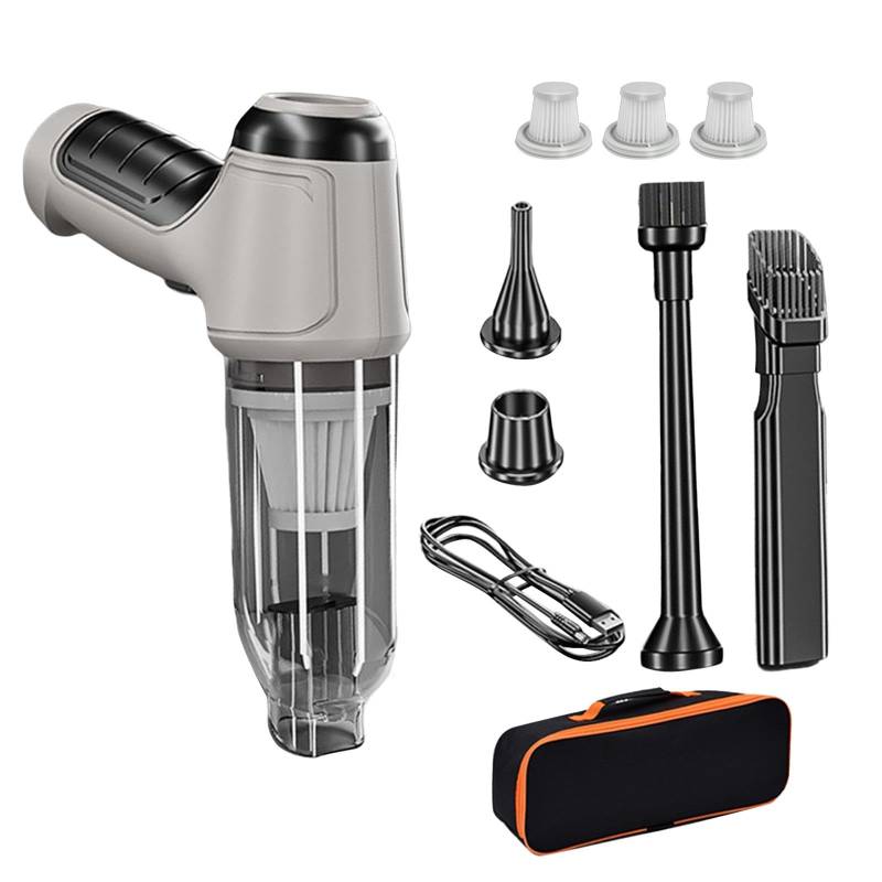 Sharplace Handstaubsauger, Mini-Autostaubsauger, LED-Licht, USB wiederaufladbar, tragbar, kabellos, Autostaubsauger, Luftstaubsauger für Teppich, Auto, grau-weiß von Sharplace