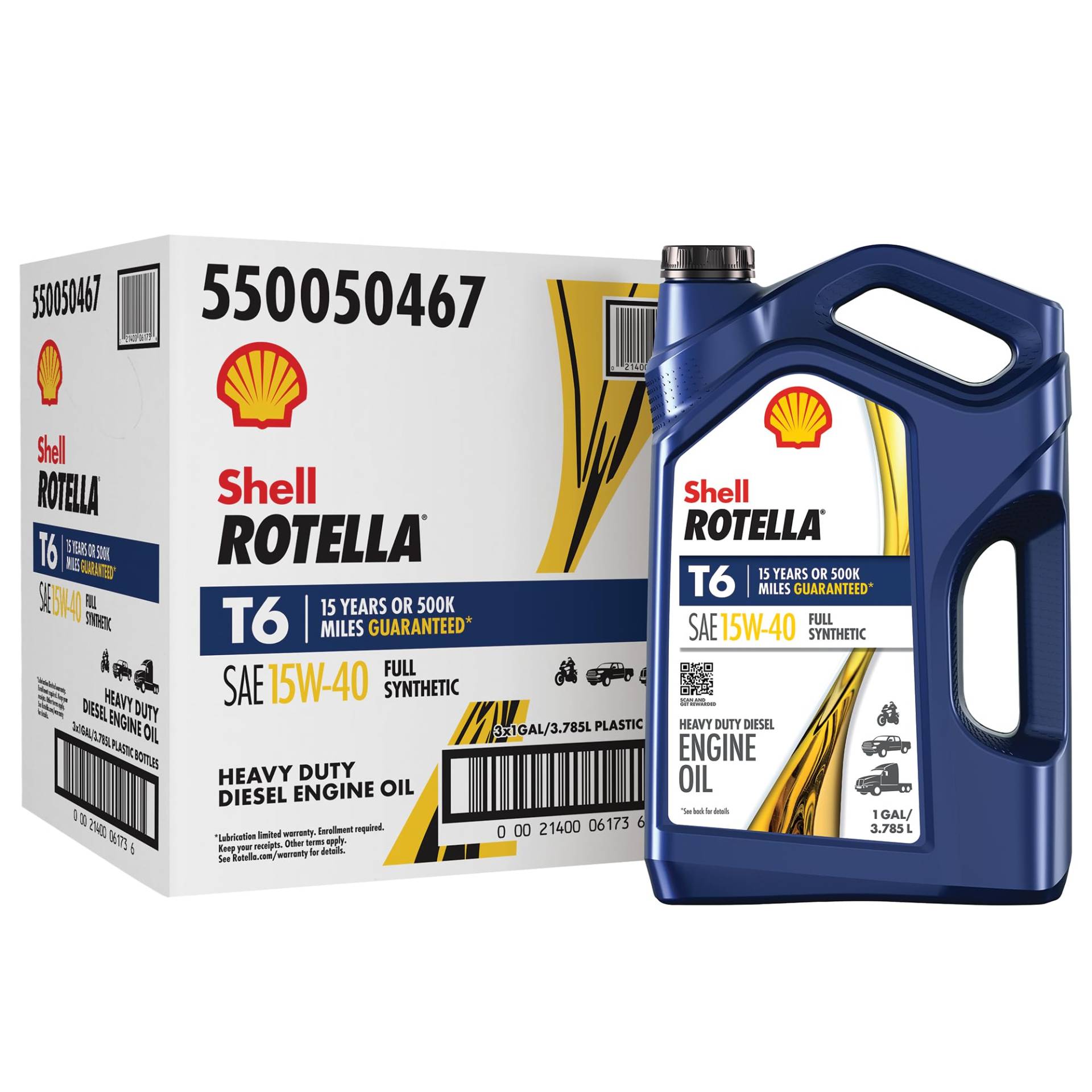 Shell T6 Full Synthetic 15W-40 Diesel Motoröl (1-Gallon, Case of 3) von Shell Rotella