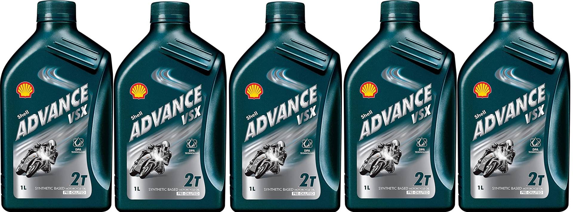 Set Von 5 Öl Roller Advance Vsx Schmierstoff Kunststoff 1L für Motoren 2T Set Von 5 Öl Roller Advance Vsx Schmierstoff Kunststoff 1L für Motoren 2T von Shell