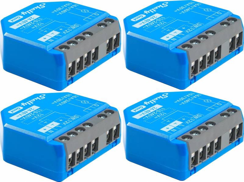 SHELLY Relais 1 Gen4, 16 A, WLAN, Bluetooth, blau, 4 Stück von Shelly