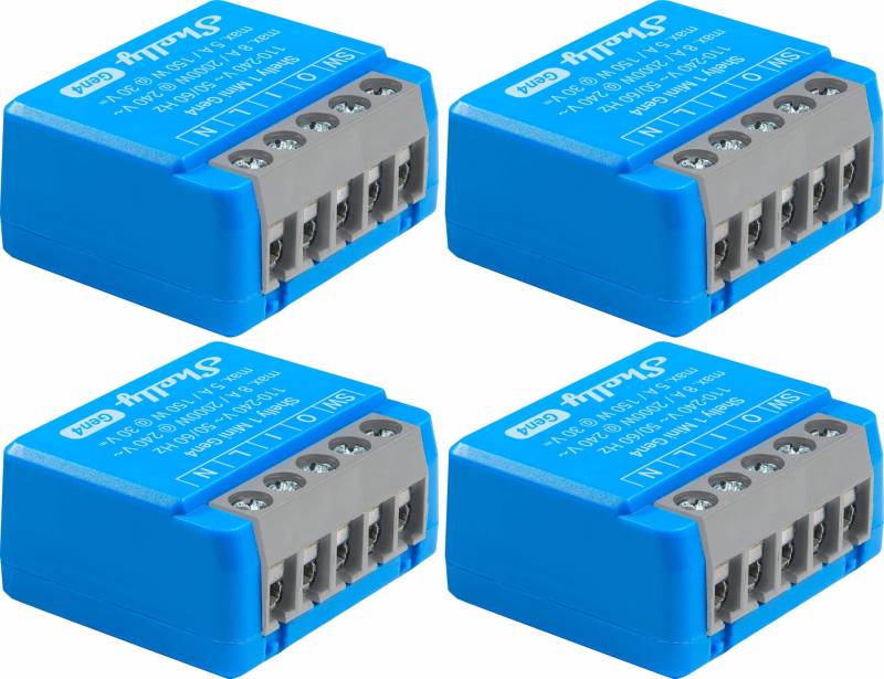 SHELLY Relais 1 Mini Gen4, 8 A, WLAN, Bluetooth, blau, 4 Stück von Shelly