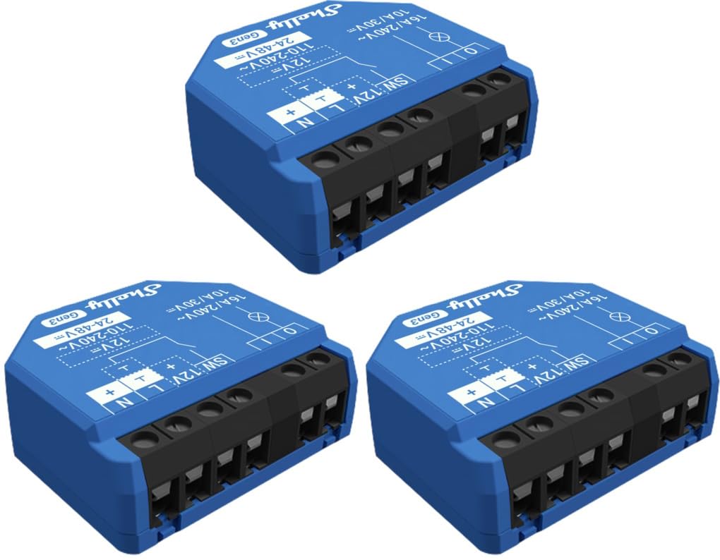 Shelly 1 Gen3-3 Pack | WLAN Smart-Schalter-Relais mit Trockenkontakt | Lichtschalter | Hausautomation | Kompatibel mit Alexa & Google Home | iOS Android App | Kein Hub erforderlich Shelly 1 Gen3-3 Pack | WLAN Smart-Schalter-Relais mit Trockenkontakt | Lichtschalter | Hausautomation | Kompatibel mit Alexa & Google Home | iOS Android App | Kein Hub erforderlich von Shelly