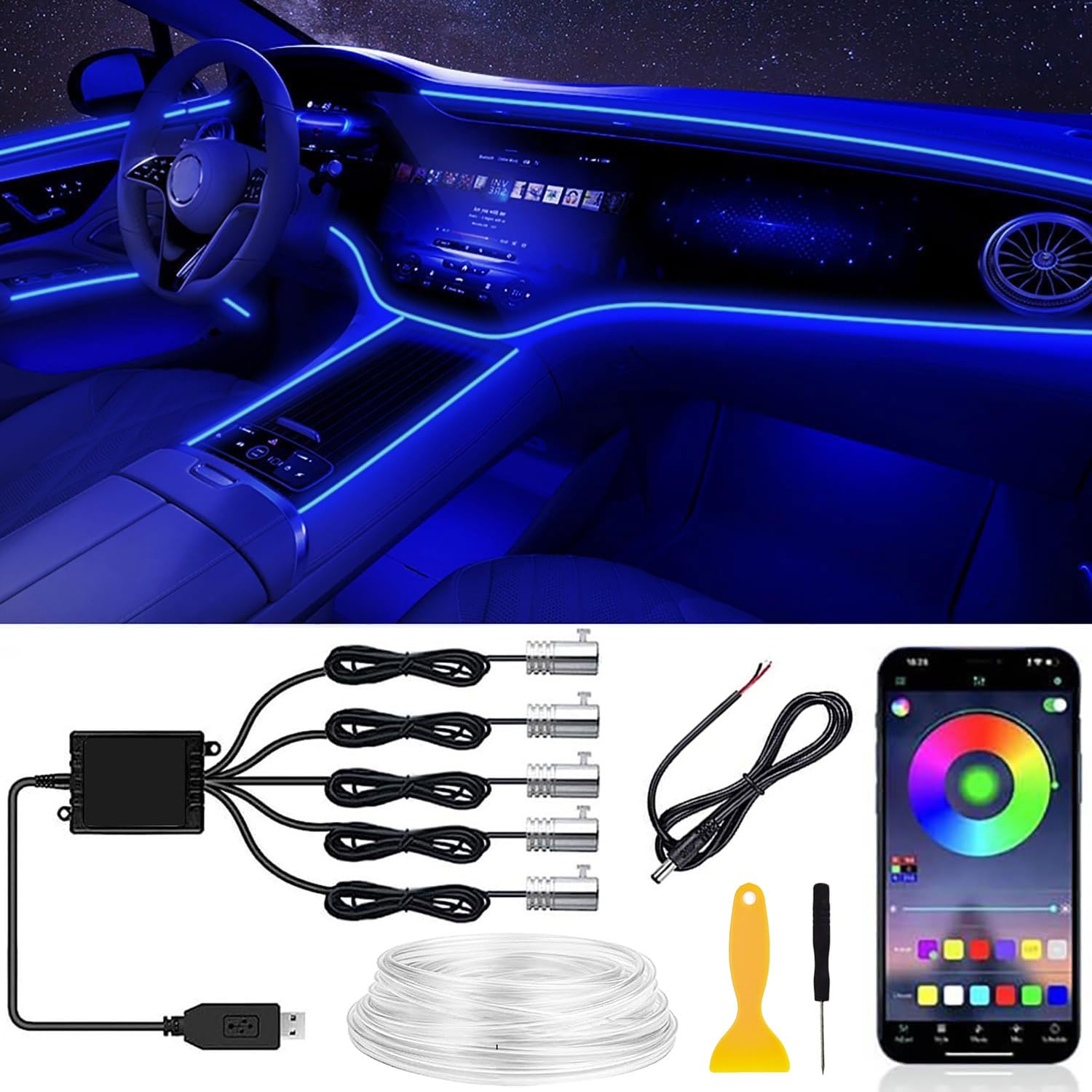 Auto LED Innenbeleuchtung,6M/5 in 1 RGB Auto LED Umgebungslicht,12V Led Atmosphäre Licht Auto mit APP Steuerung,Led Auto Innenraumbeleuchtung,Auto Atmosphärenlicht von Shengruili