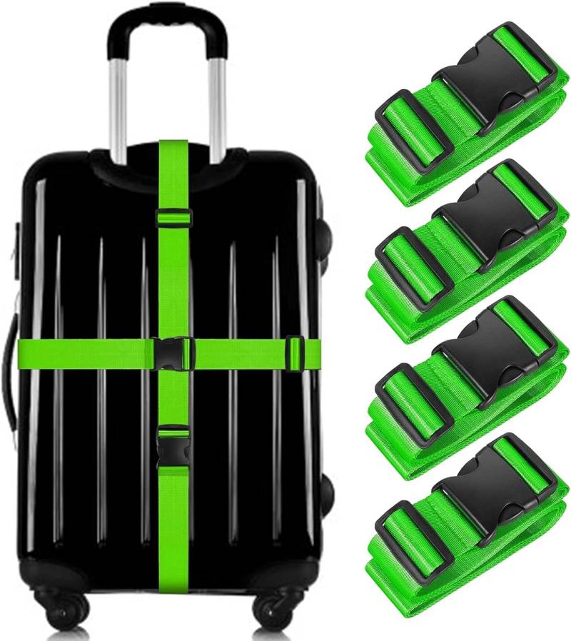 Koffergurt,4 Stück Gepäckgurt Kofferbänder,Koffergurt Kofferband Set,Kreuz Gepäckgur,Verstellbare Koffer Gepäckgurte,Koffer Gurte mit Schnalle,Koffergurt Gurt,Luggage Straps von Shengruili