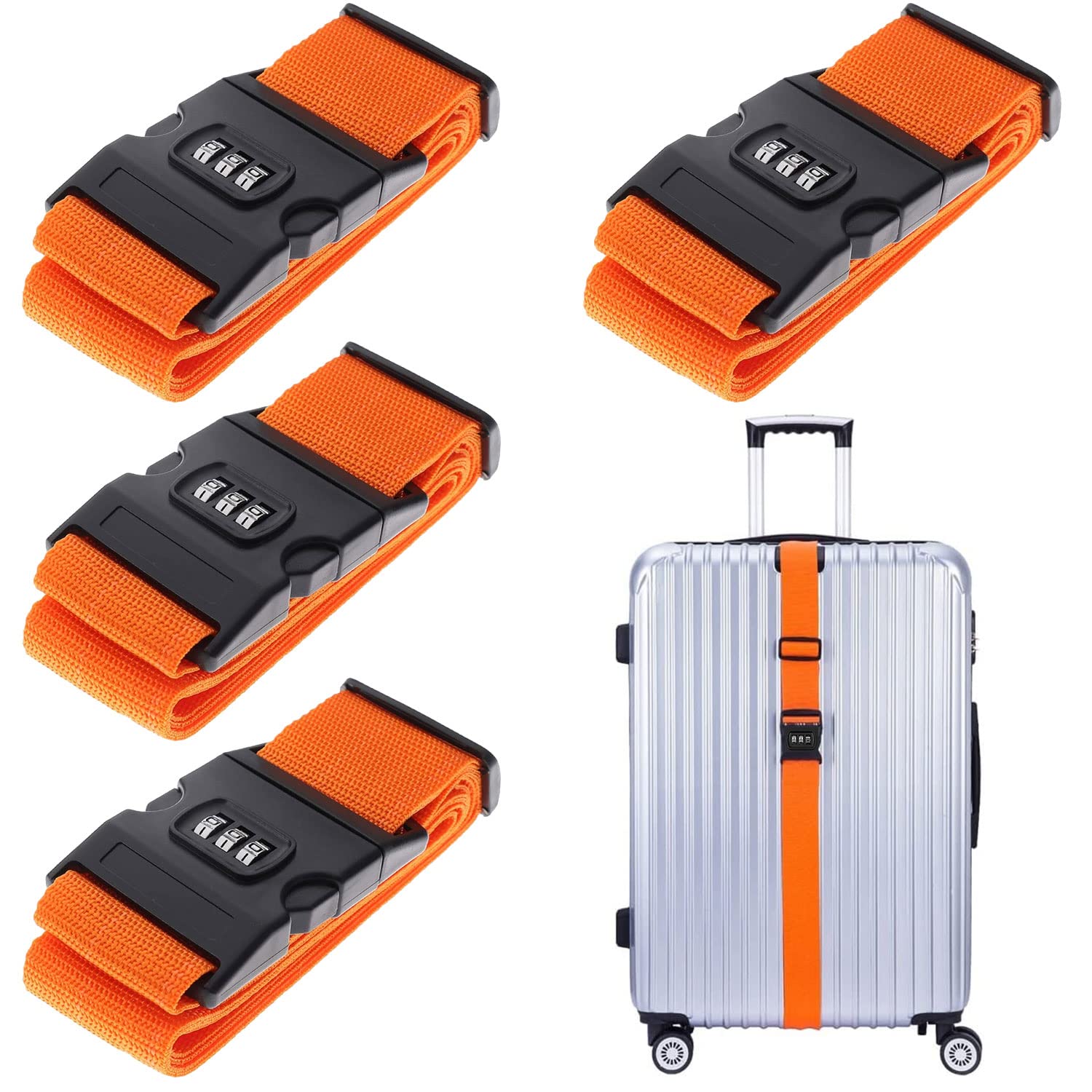 Koffergurt,4 Stück Gepäckgurt Koffergurt,Koffergurt Kofferband Set,Kreuz Gepäckgur,Verstellbare Koffer Gepäckgurte,Koffer Gurte mit Schnalle,Koffergurt Gurt,Luggage Straps Orange von Shengruili