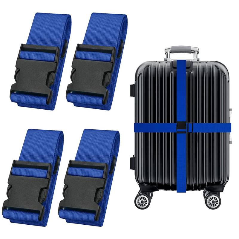 Koffergurt,4 Stück Gepäckgurt Koffergurt,Koffergurt Kofferband Set,Kreuz Gepäckgur,Verstellbare Koffer Gepäckgurte,Koffer Gurte mit Schnalle,Koffergurt Gurt,Luggage Straps Blau von Shengruili