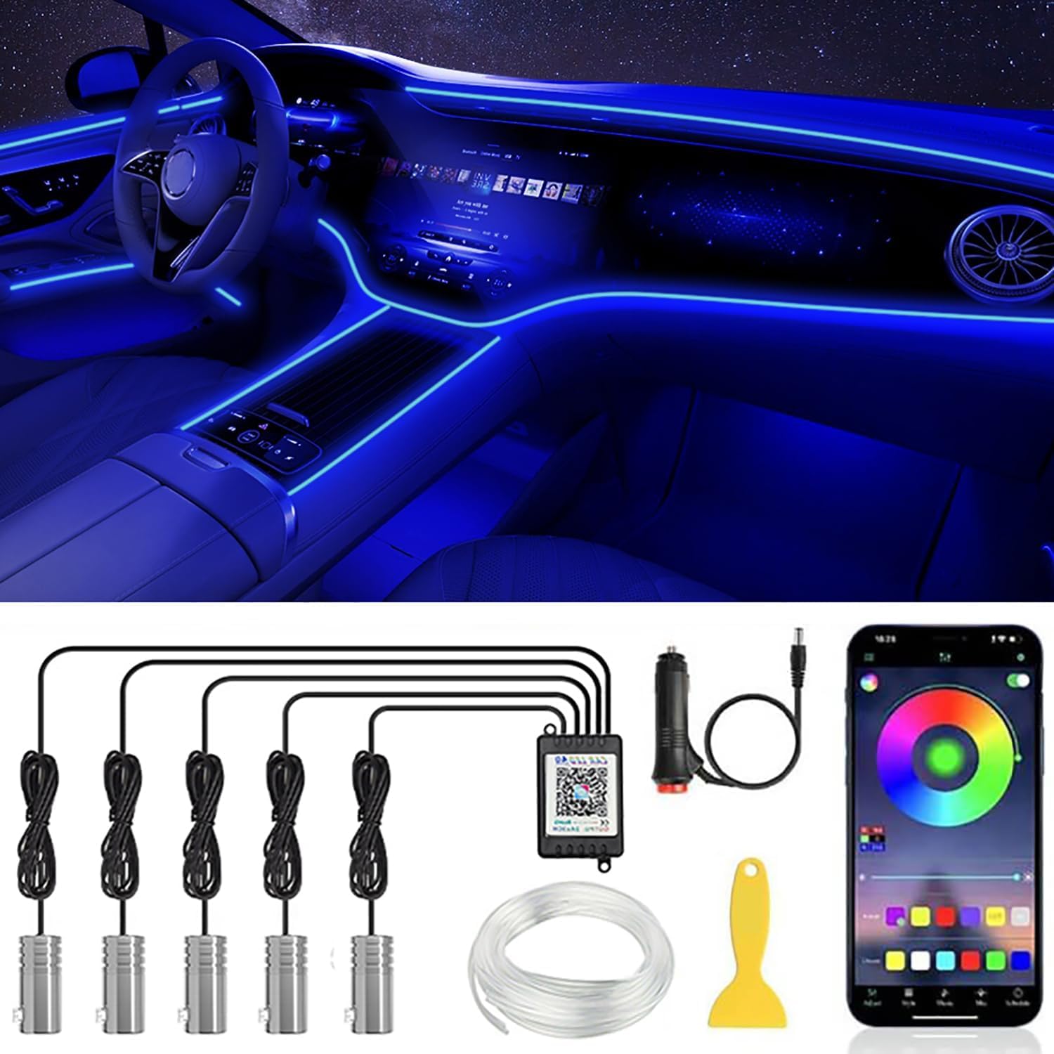LED Innenbeleuchtung Auto,6M/5 in 1 RGB Auto Innenraumbeleuchtung,12V Led Atmosphäre Licht Auto,App Steuerbare Innenbeleuchtung,Auto LED Streifen von Shengruili