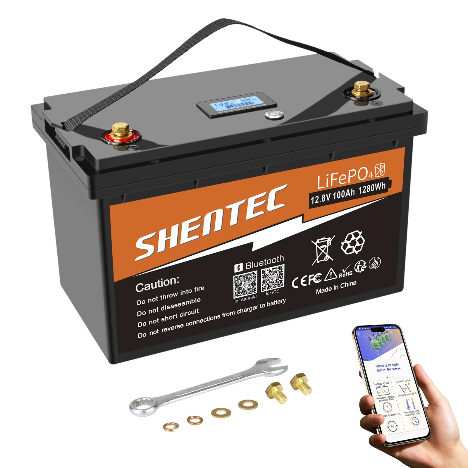 LiFePO4 12V 100Ah Bluetooth-Funktion Lithium Batterie, Wiederaufladbarer Lithium Eisenphosphat Akku Mit 100A BMS, Niedertemperaturschutzbatterie FüR Bootsmotor, Wohnmobil, Marine, Solar LiFePO4 12V 100Ah Bluetooth-Funktion Lithium Batterie, Wiederaufladbarer Lithium Eisenphosphat Akku Mit 100A BMS, Niedertemperaturschutzbatterie FüR Bootsmotor, Wohnmobil, Marine, Solar von Shentec