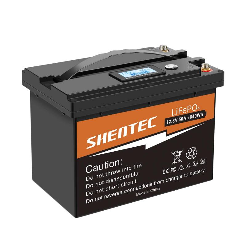 Shentec 12V 50Ah LiFePO4 Akku Lithiumbatterie wiederaufladbar mit 3000-15000 Zyklen und BMS-Schutz für Wohnmobile, Boote, Solaranlagen, Windanlagen, industrielle Anwendungen & Rollstuhl von Shentec