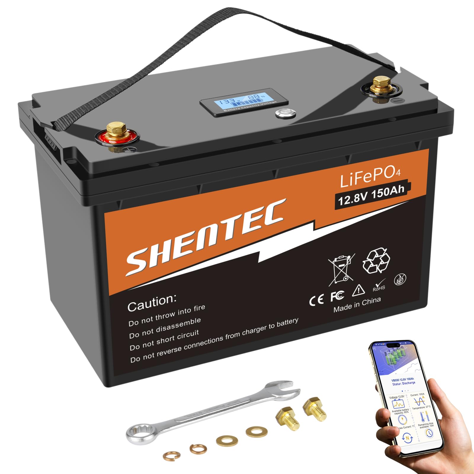 Shentec LiFePO4 150Ah Bluetooth Lithium Batterie Eingebauter 150A BMS, Deep Cycle Lithium Batterie, 8000+ Zyklen, für Wohnmobil, Solar Trailer, Boot und Camping,Mit LED-Anzeige, Drucktastenschalter Shentec LiFePO4 150Ah Bluetooth Lithium Batterie Eingebauter 150A BMS, Deep Cycle Lithium Batterie, 8000+ Zyklen, für Wohnmobil, Solar Trailer, Boot und Camping,Mit LED-Anzeige, Drucktastenschalter von Shentec