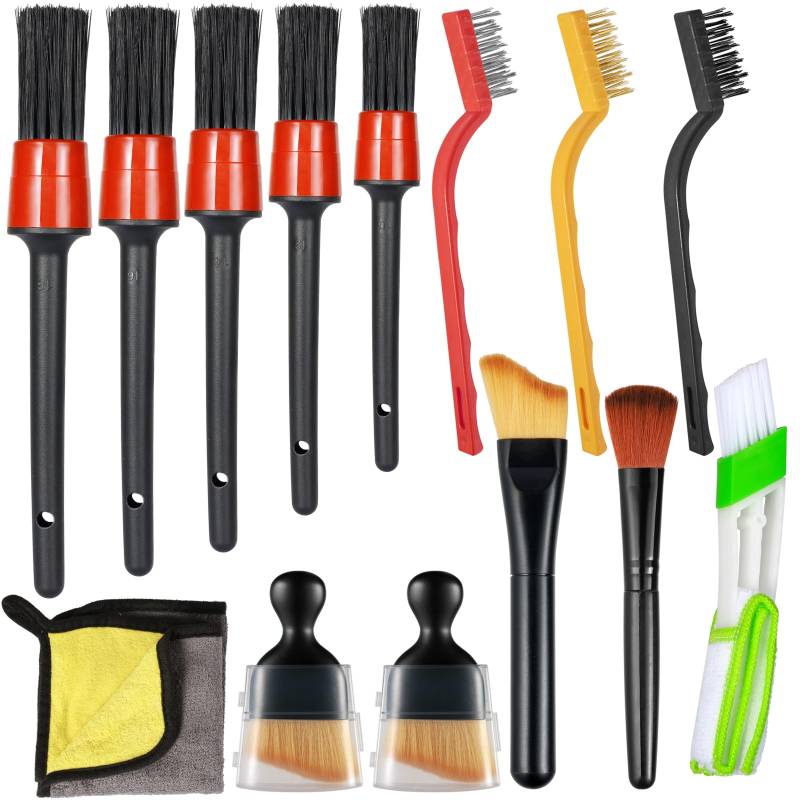 Sheryl&Rain Auto Reinigungsset Innenraum,14 Stück Auto Reinigungspinsel Detailing Pinsel,Auto Innenraum Reiniger Set,für Reifen und Autoscheibe, Auto Reinigung Set für Innen-und-Außenraum Autopflege von Sheryl&Rain