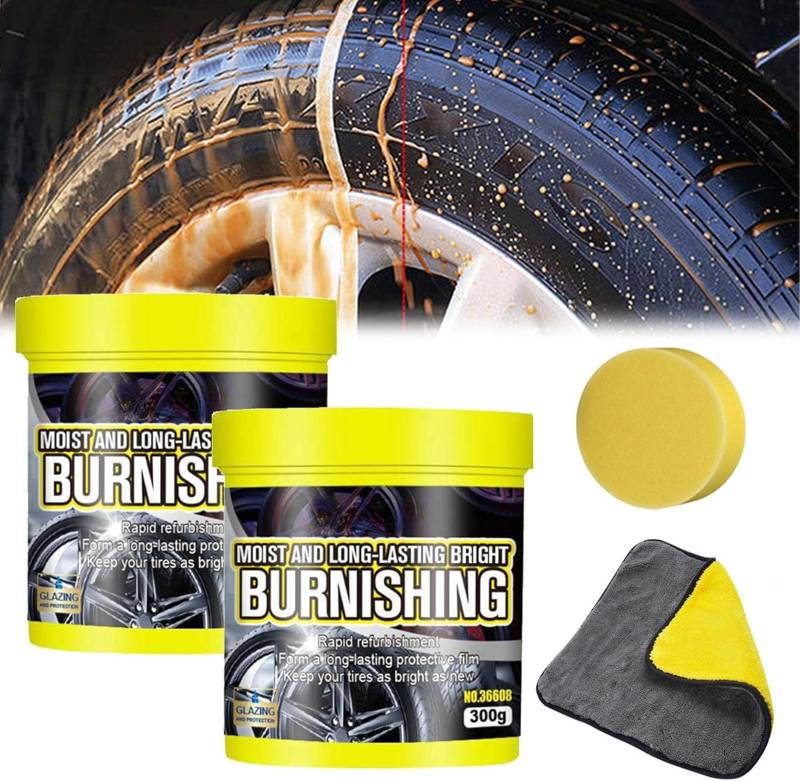 Tire Maintenance and Coating Paste, 2024 New Permanent Tire Shine, Tyre Protective Coating Restorer, Delivers A Lasting High Gloss Wet Look (2pcs) von Shibeikadi