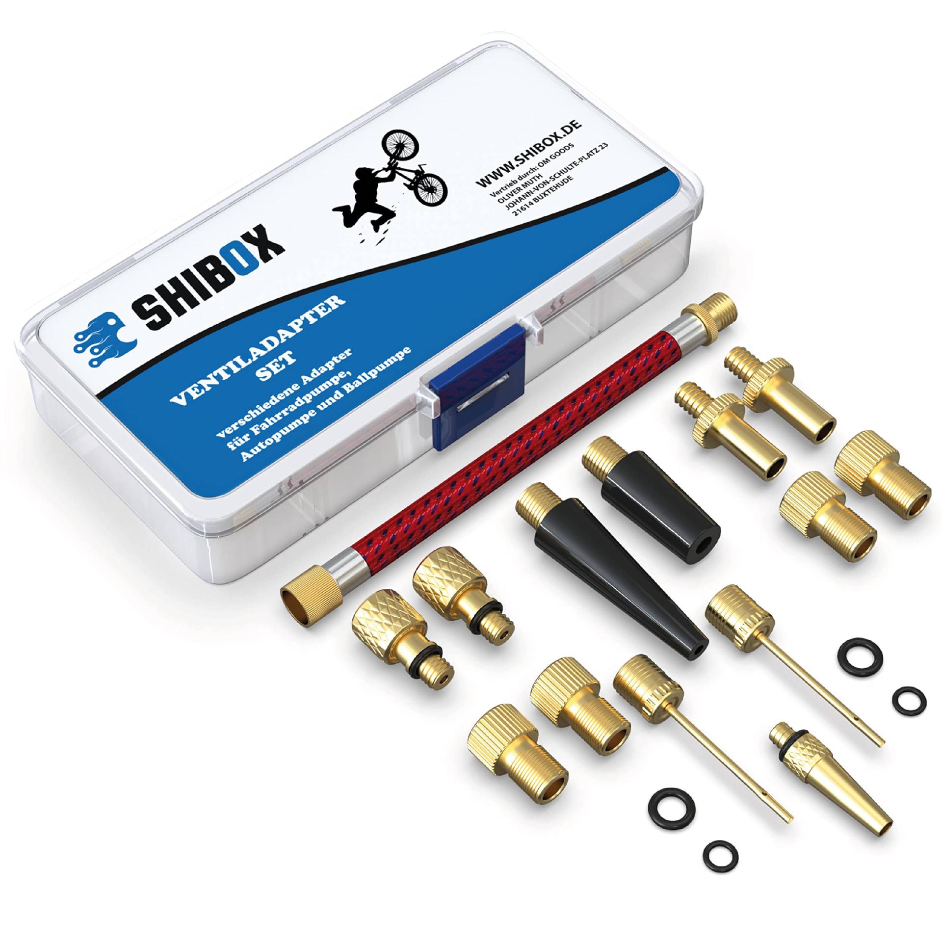 SHIBOX Fahrradventil Adapter Set, Alle Ventiladapter Fahrrad, Autoventil Adapter und französisches Ventil Adapter komplett in Einer Sortierbox, Luftpumpe Adapter von SHIBOX