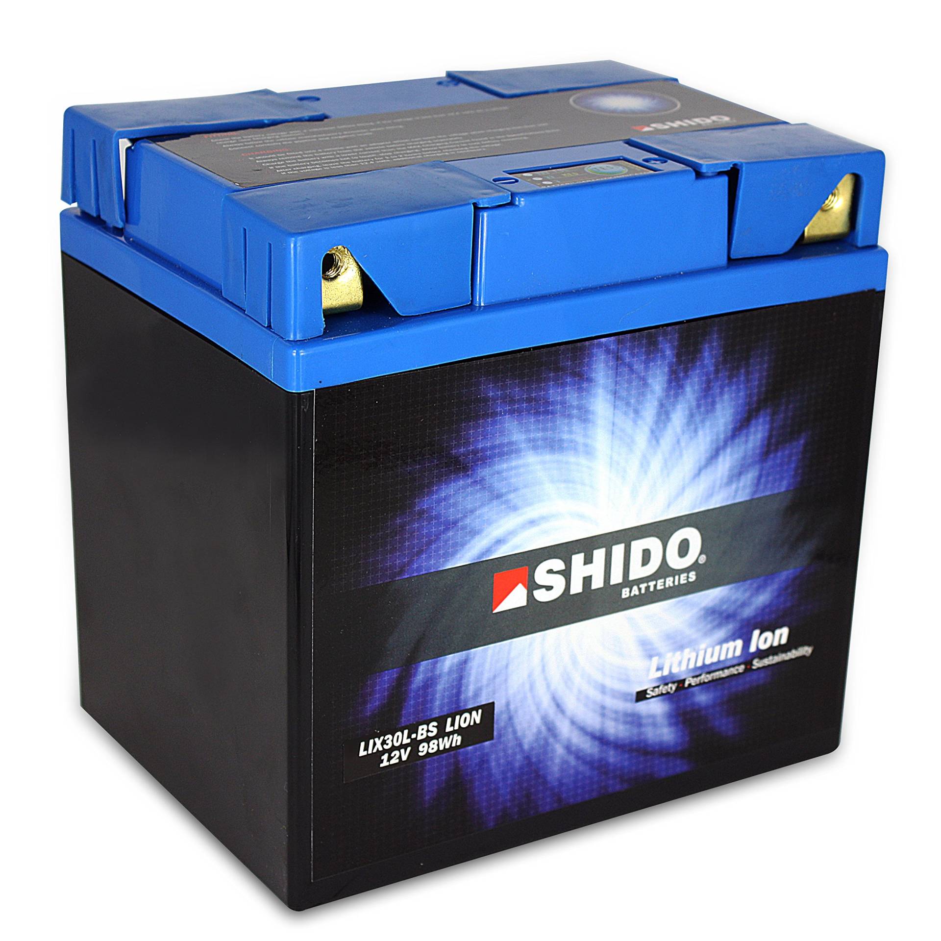 Batterie Shido Lithium LIX30L-BS / YIX30L-BS Quattro, 12V/30AH (Maße: 166x126x175) für Harley Davidson FLHRCI 1450 Road King Classic Baujahr 2000 von Shido