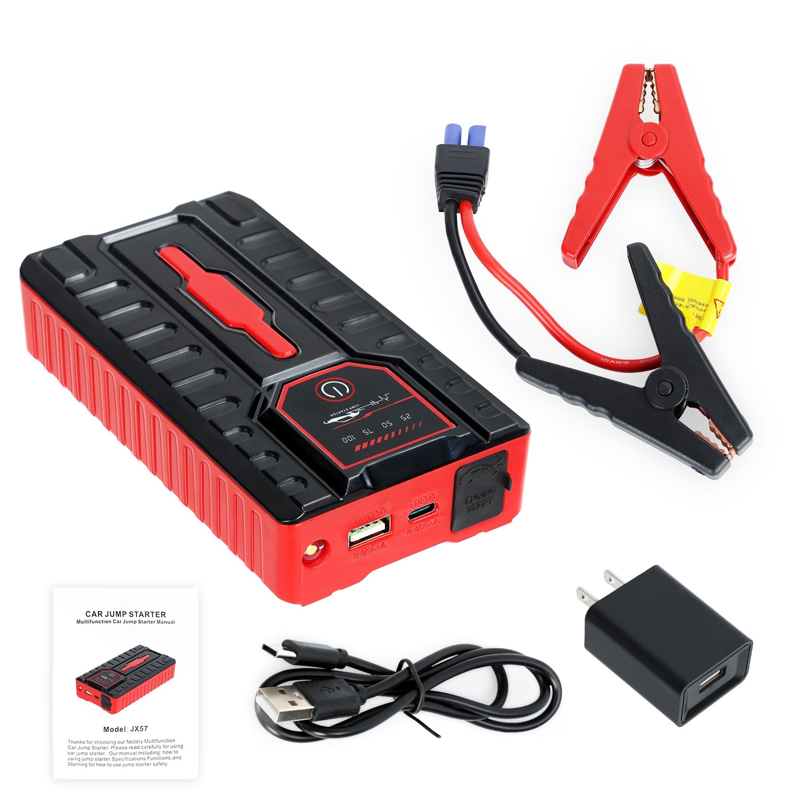 Shienfir Starthilfe Powerbank, 49800mAh 12V UltraSafe Starthilfe Powerbank, Tragbares USB-Ladegerät, Starthilfekabel Auto Batterie Booster für bis zu 6,0L Benzin und 3,0L Dieselmotoren Rot Shienfir Starthilfe Powerbank, 49800mAh 12V UltraSafe Starthilfe Powerbank, Tragbares USB-Ladegerät, Starthilfekabel Auto Batterie Booster für bis zu 6,0L Benzin und 3,0L Dieselmotoren Rot von Shienfir