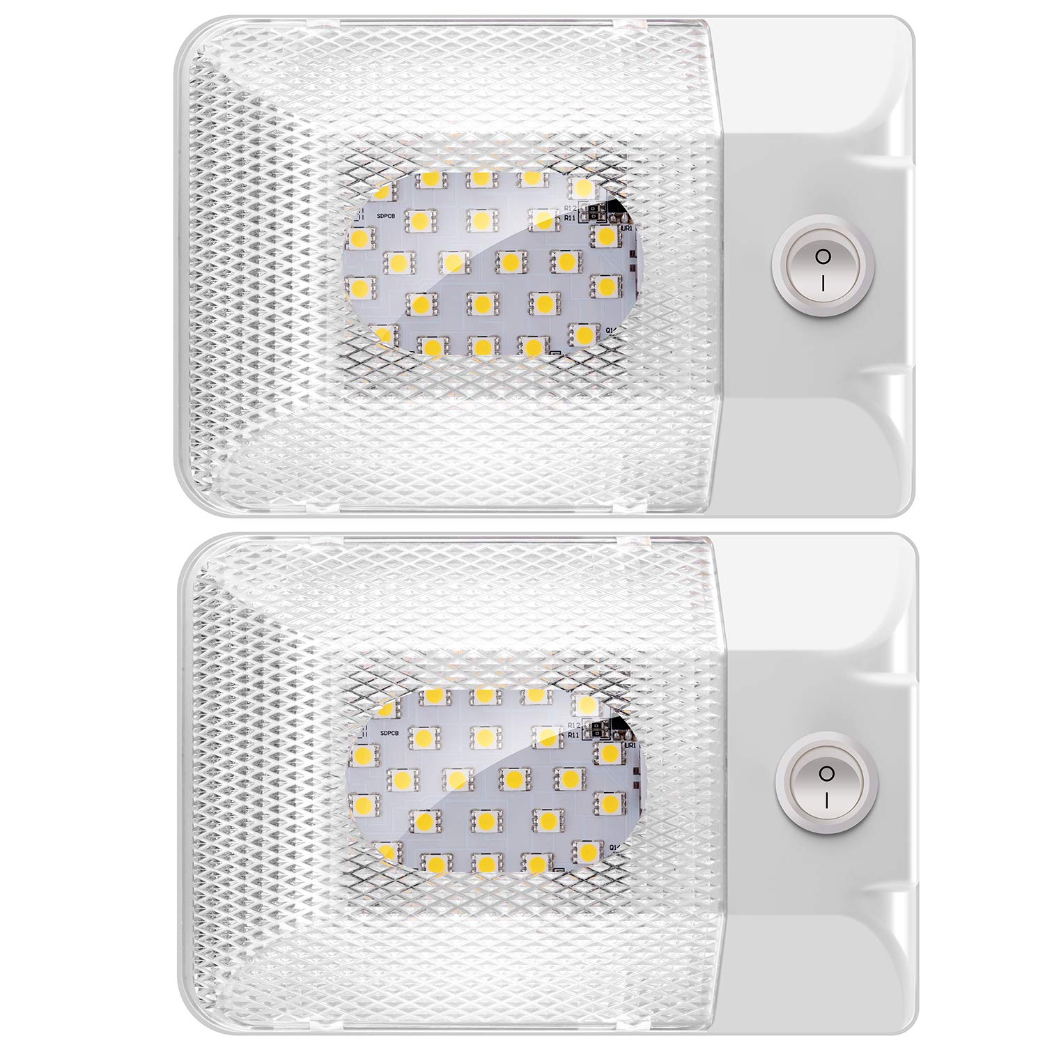 ShinePick LED Innenbeleuchtung Auto,KFZ Innenraumbeleuchtung, DC 12V 300LM RV Deckenleuchte Innenlampe mit ON/Off Schalter, Universal Beleuchtung für Auto RV LKW Wohnwagen Wohnmobil Boot (2er Pack) von ShinePick