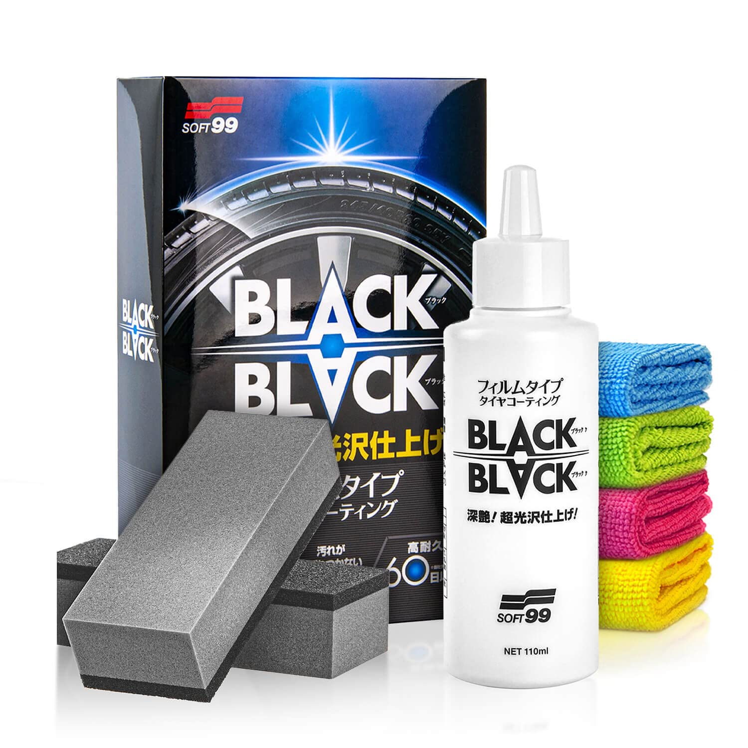 Soft99 Black Black Reifendressing (110ml) Auto Reifenpflege Coating Set - der ultimative brandneu Look für deine Auto Reifen mit Applikator - Reifenglanz, Gummipflege, Reifen Tire Dressing | 8-teilig von Shiny Freaks